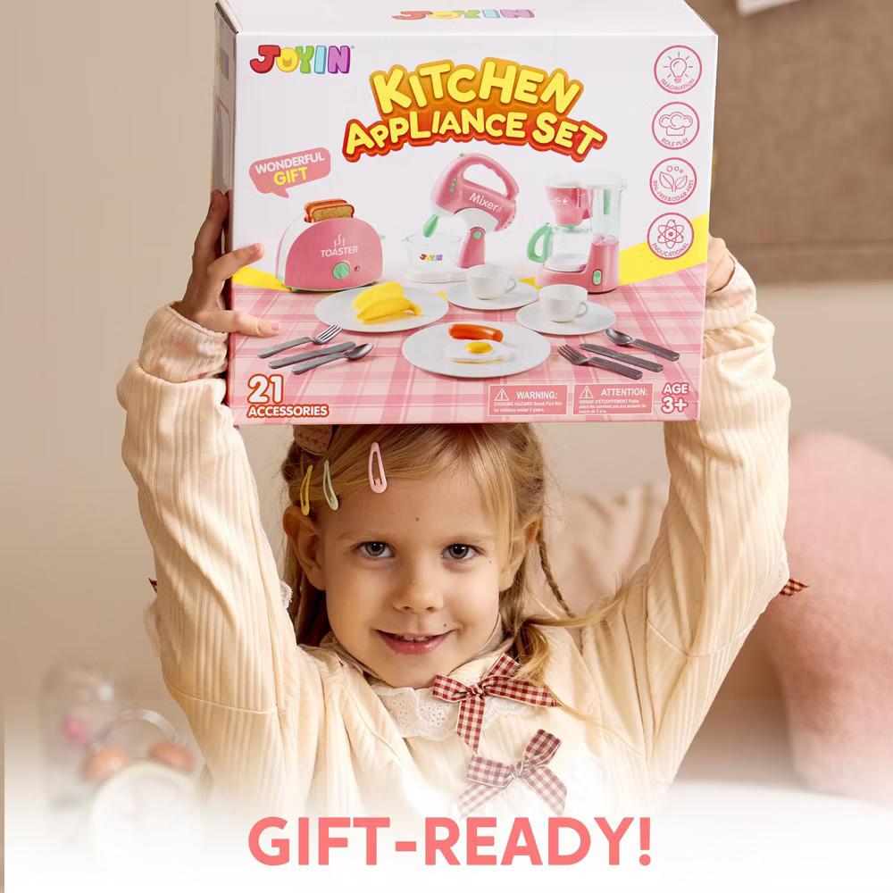 Play Kitchen Toys, Pretend Play Kitchen Appliances Toy Set with Coffee Maker, Mixer, Toaster, Christmas Birthday Gift for Kids Ages 3+,Pink - Image 7