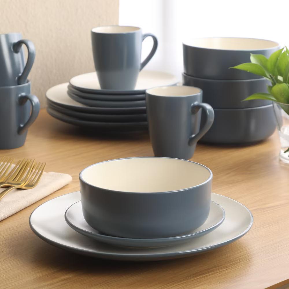 Oxford Blue Plates and Bowls Sets, 16 Piece Stoneware Dinnerware Sets for 4, Dinner Plates Dessert Plates Bowls Mugs - Image 9