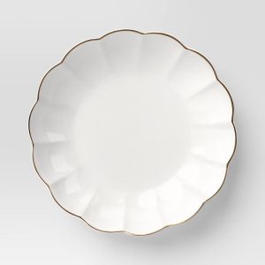 33 fl oz Stoneware Scalloped Dinner Bowl Gold Rim