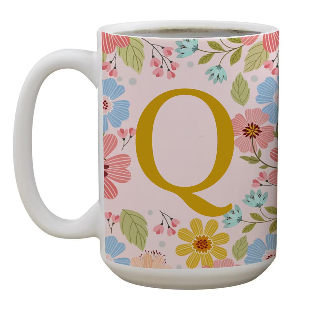 Personalization Mall Flowery Initial Personalized Coffee Mug Gold/Pink - Image 19