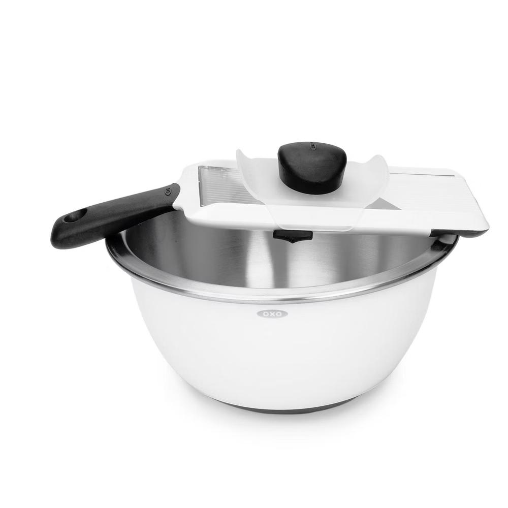 Handheld Mandoline: White Kitchen Slicer, Dishwasher-Safe, ABS & Silicone, 11.3" Height, 1 Blade, 2 Pieces - Image 7
