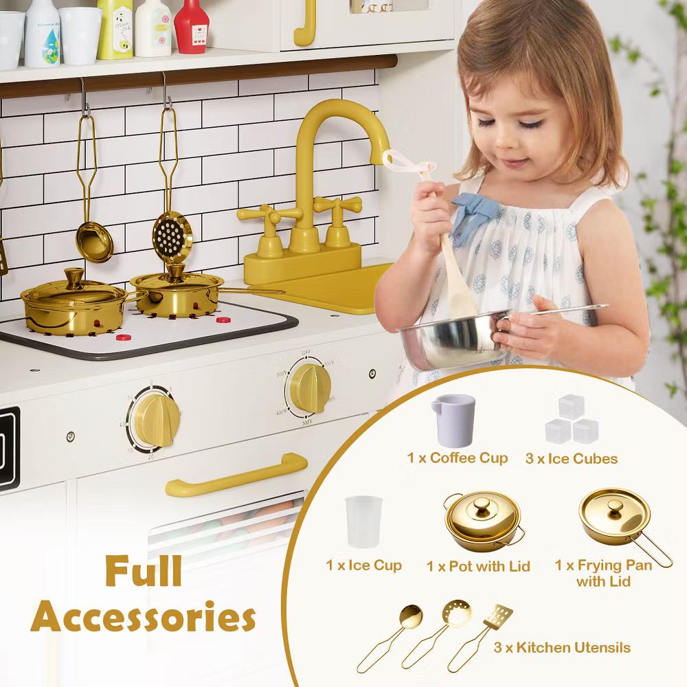 Kids Play Kitchen with Stoves, Light, Sound, Faucet, Sink, Ice Dispenser, Microwave - Image 2