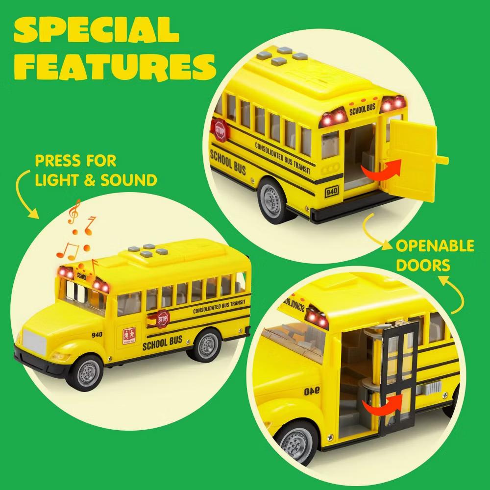 4 Pcs 7" Vehicle Toy Set, Car Toys Including Police Car, School Bus, Garbage Truck, Ambulance, Birthday Gifts Toys for Boys 3 4 5 6 Years - Image 4