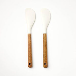 2pk Acacia Wood/Silicone Mini Spatula Set Cream - Flexible Kitchen Utensils, Hand Wash