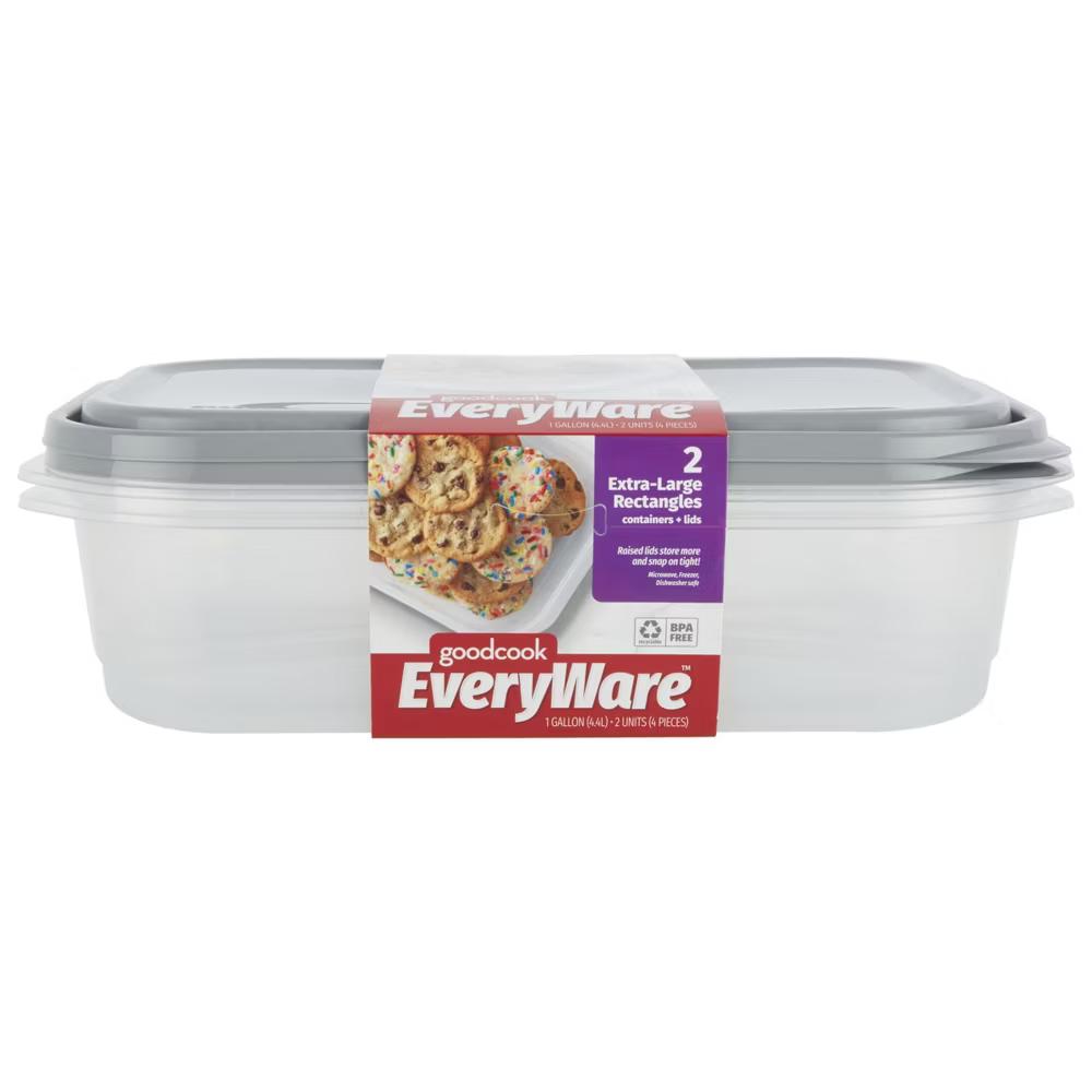 EveryWare Rectangle Food Storage Containers - 1 Gallon - 4pcs/2ct - Gray: Leak-Resistant, 2 Containers With Lids - Image 2