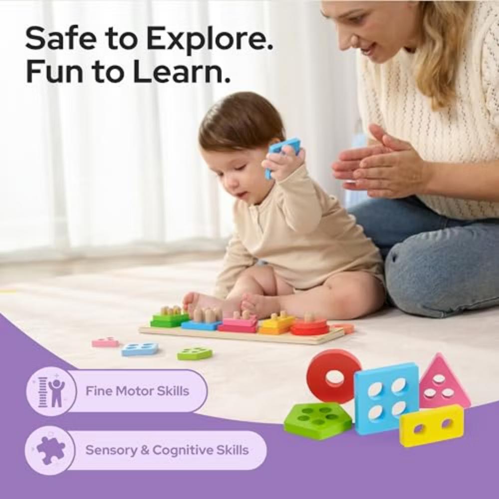 Montessori Toys for 1 2 3 Year Old, Wooden Stacking Sorting Toy for Toddlers 1-3, Sensory Learning Toys, Birthday Christmas Gift for Boys Girls - Image 5