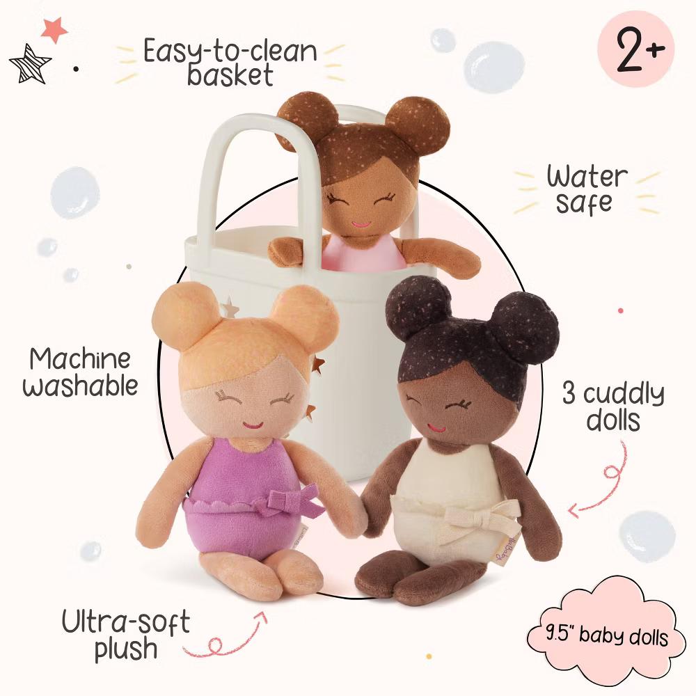LullaBaby Bathtime Set with 3 Plush Bath Dolls for Real Water Play: Toddler Girl Bath Toys, Baby Doll Accessories - Image 6
