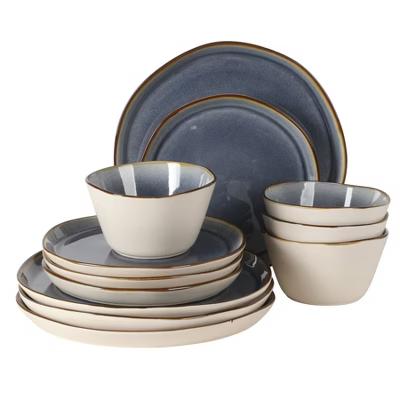 Algeria River Plates and Bowls Sets, 12-Piece Stoneware Dinnerware Sets, Reactive Glaze Dish Set - Image 5