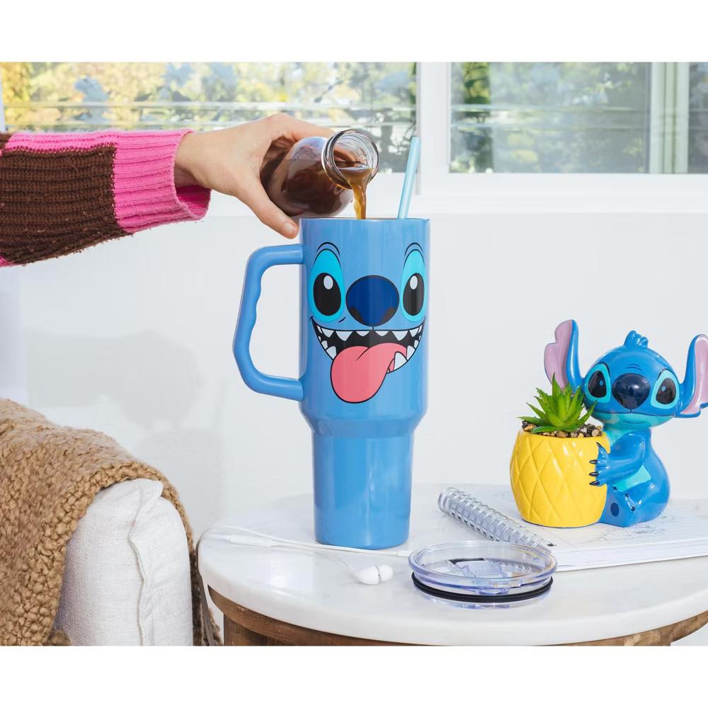Lilo & Stitch Face Stainless Steel Tumbler With Handle | Holds 40 Ounces - Image 2