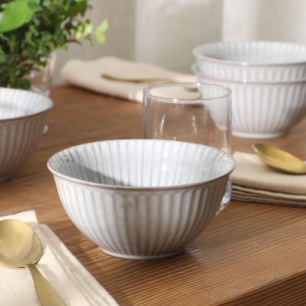 Cereal Bowls Set of 4, 6-Inch Stoneware Soup Bowls, Reactive Glaze Ribbed Bowl Set - Image 4