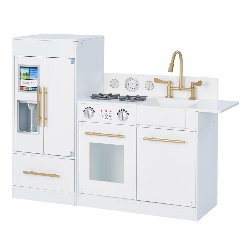 Little Chef Charlotte Modern Wooden Play Kitchen with Realistic Stove, Sink, Fridge & Accessories - Image 13