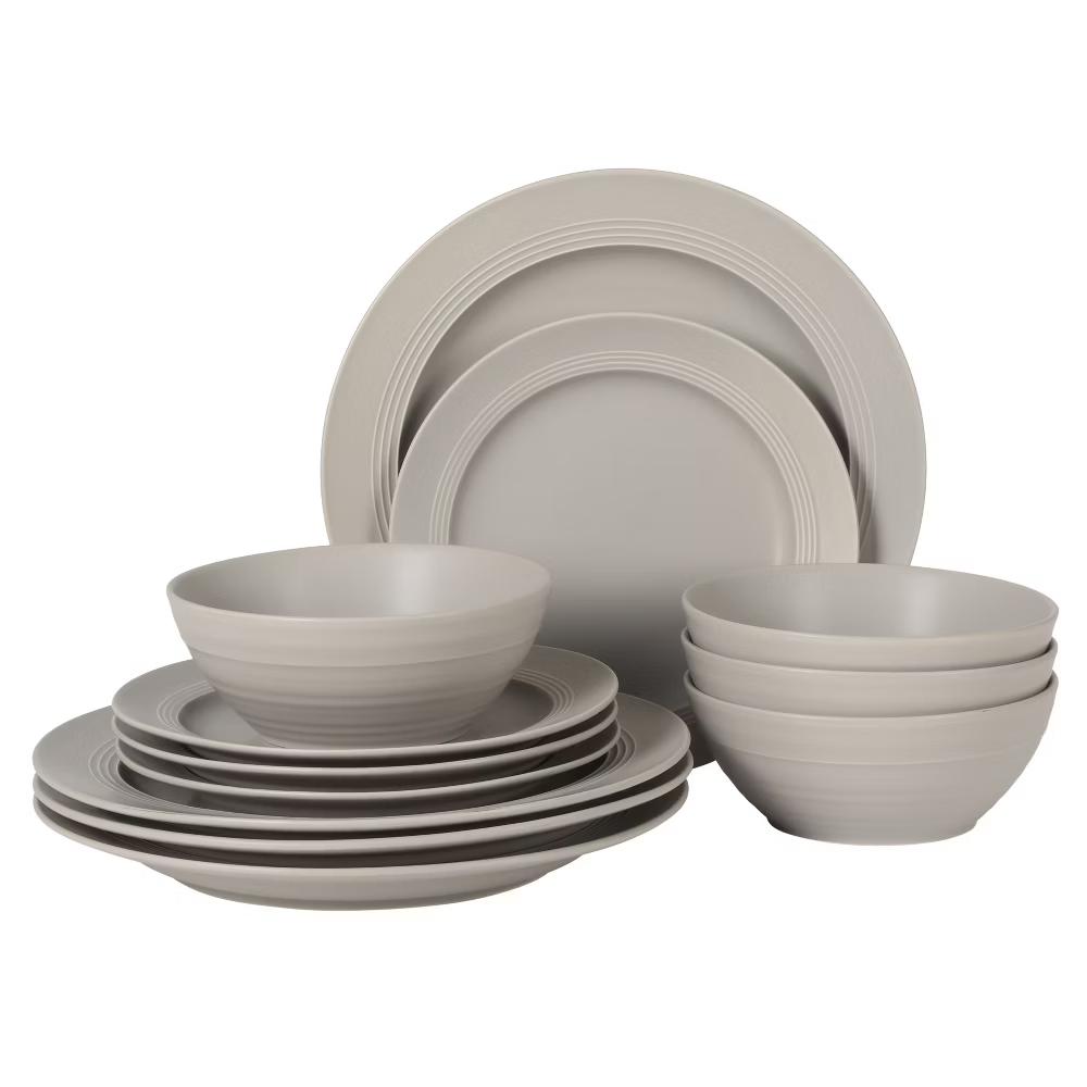 Soleil 12 Piece Linen White Stoneware Dinnerware Set for 4, Plates and Bowls Set with Dinner Plates, Salad Plates and Bowls - Image 16