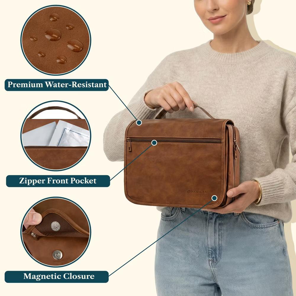 PAVILIA Hanging Toiletry Bag Women Men, Foldable Large Travel Cosmetic Organizer, Water Resistant Makeup Toiletries Essentials Kit - Image 13