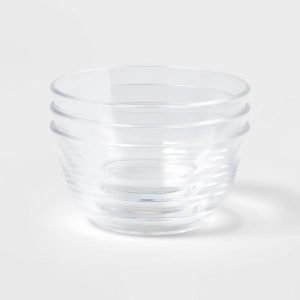 8oz 3pk Plastic Mini Bowls - Clear Snack Bowls, Dishwasher-Safe, Small Round Dining Set