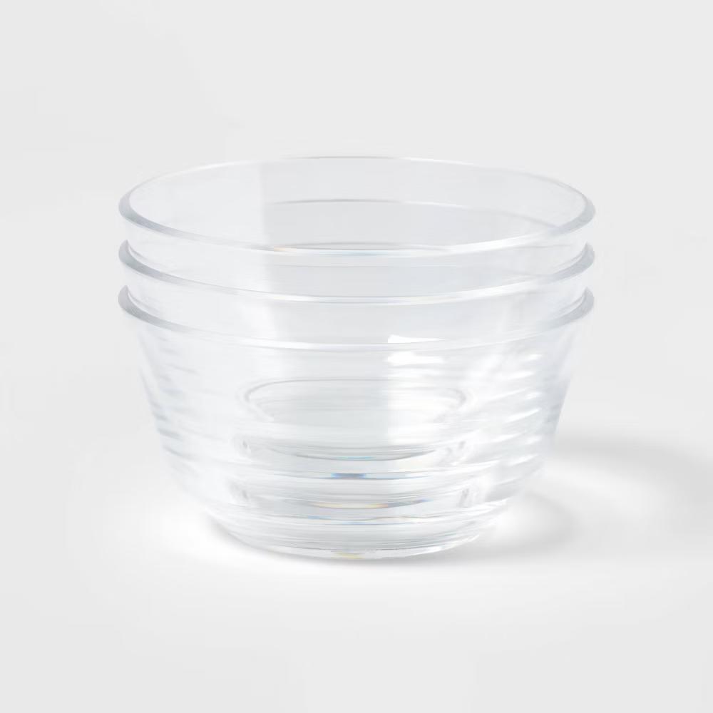 8oz 3pk Plastic Mini Bowls - Clear Snack Bowls, Dishwasher-Safe, Small Round Dining Set