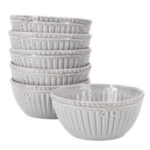 Modern Southern Home 6 Piece 6.5 Inch Stoneware Embossed Cereal Bowl Set in Grey