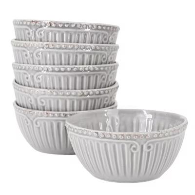 Modern Southern Home 6 Piece 6.5 Inch Stoneware Embossed Cereal Bowl Set in Grey