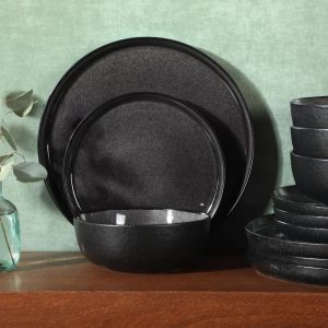 Tahoe Sunset 12 Piece Stoneware Reactive Glaze (Service for 4) Ceramic Plates and Bowls Dinnerware Set
