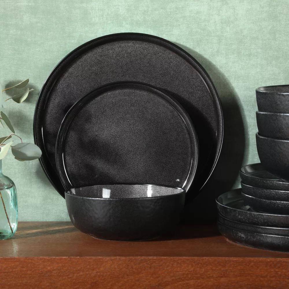 Tahoe Sunset 12 Piece Stoneware Reactive Glaze (Service for 4) Ceramic Plates and Bowls Dinnerware Set