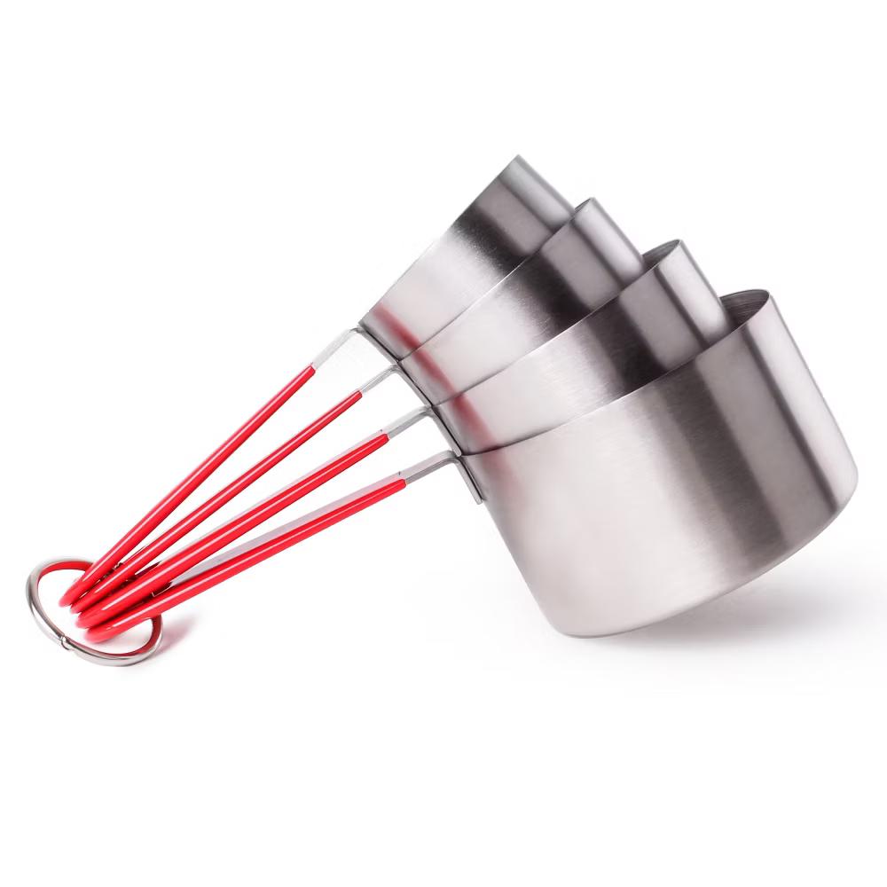 BergHOFF 4Pc Stainless Steel Measuring Cups, PP Cover Handles, Silver, Red - Image 2