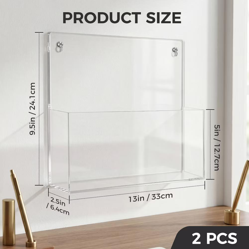 2 PCS Clear Acrylic Wall File Holder Adhesive Mount Office Document Organizer - Image 7
