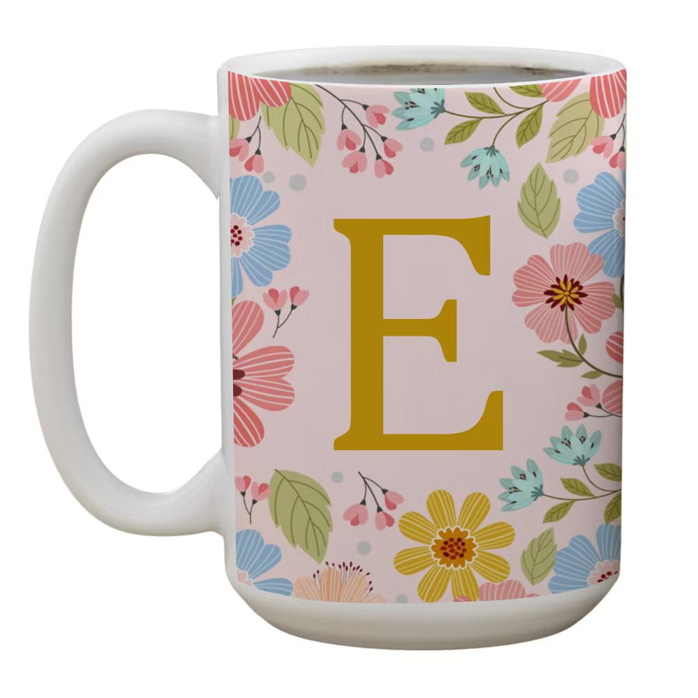 Personalization Mall Flowery Initial Personalized Coffee Mug Gold/Pink - Image 7
