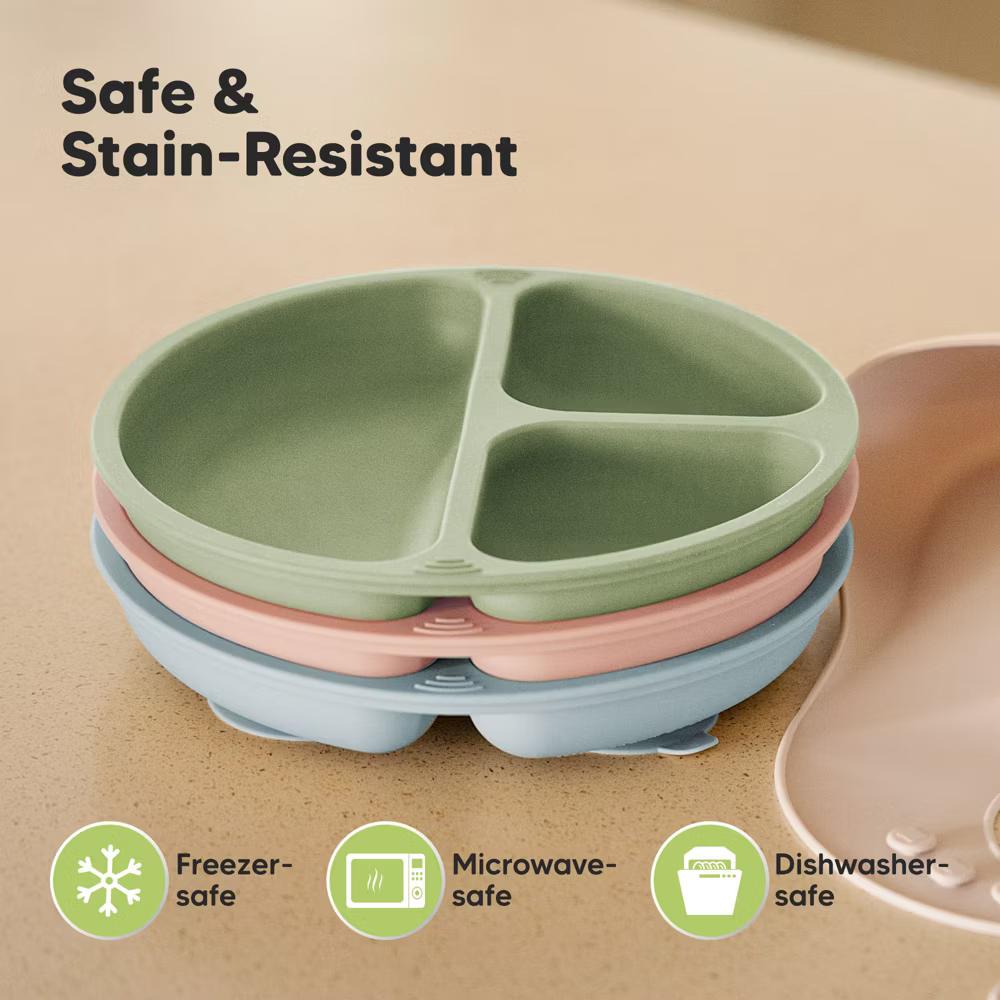 3-Pack Prep Suction Plates for Baby, 100% Silicone Toddler Plates, BPA-Free Divided Baby Plates with Suction - Image 18