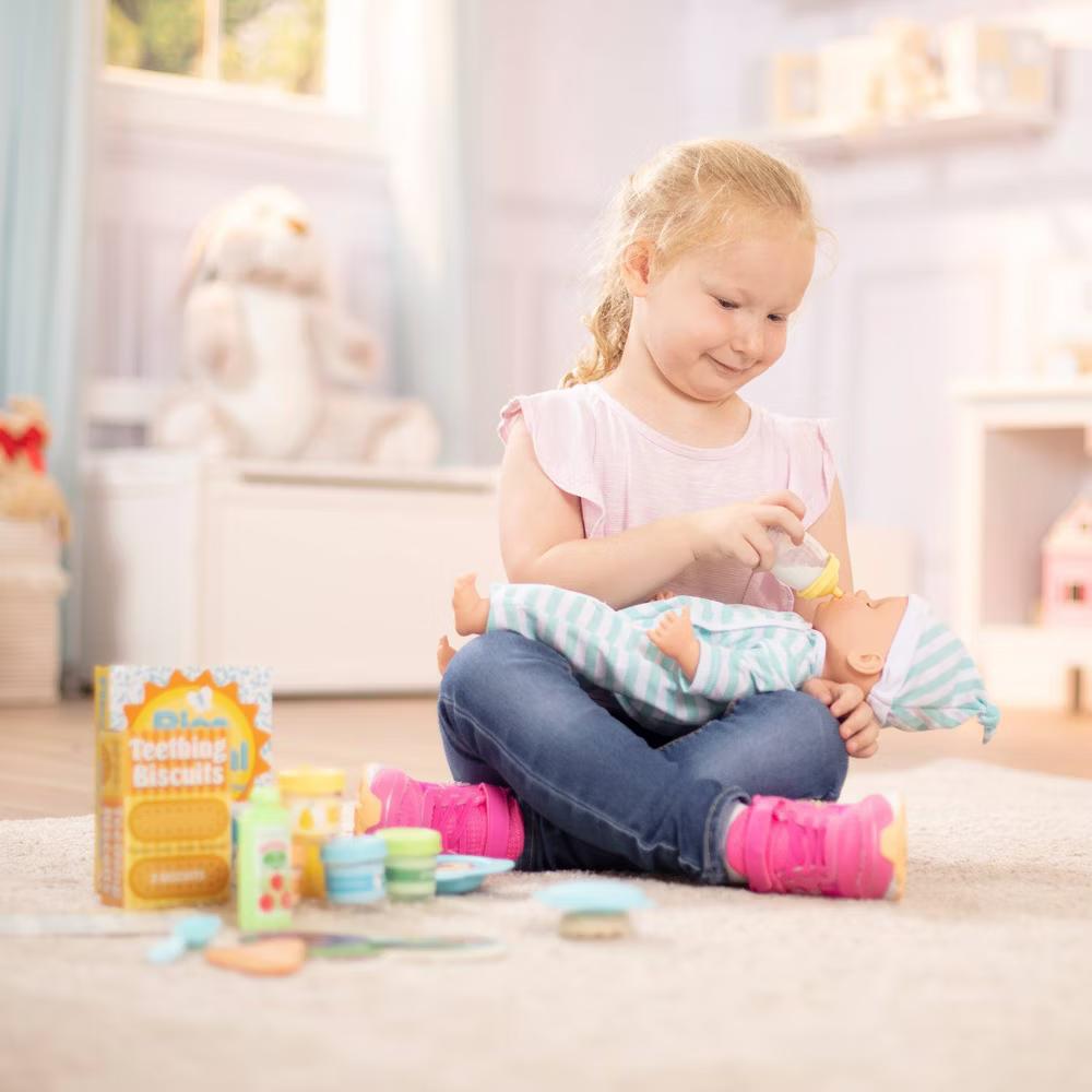 Mine to Love Mealtime Play Set for Dolls with Bottle, Pretend Baby Food Jars, Snack Pouch - 24pc - Image 6