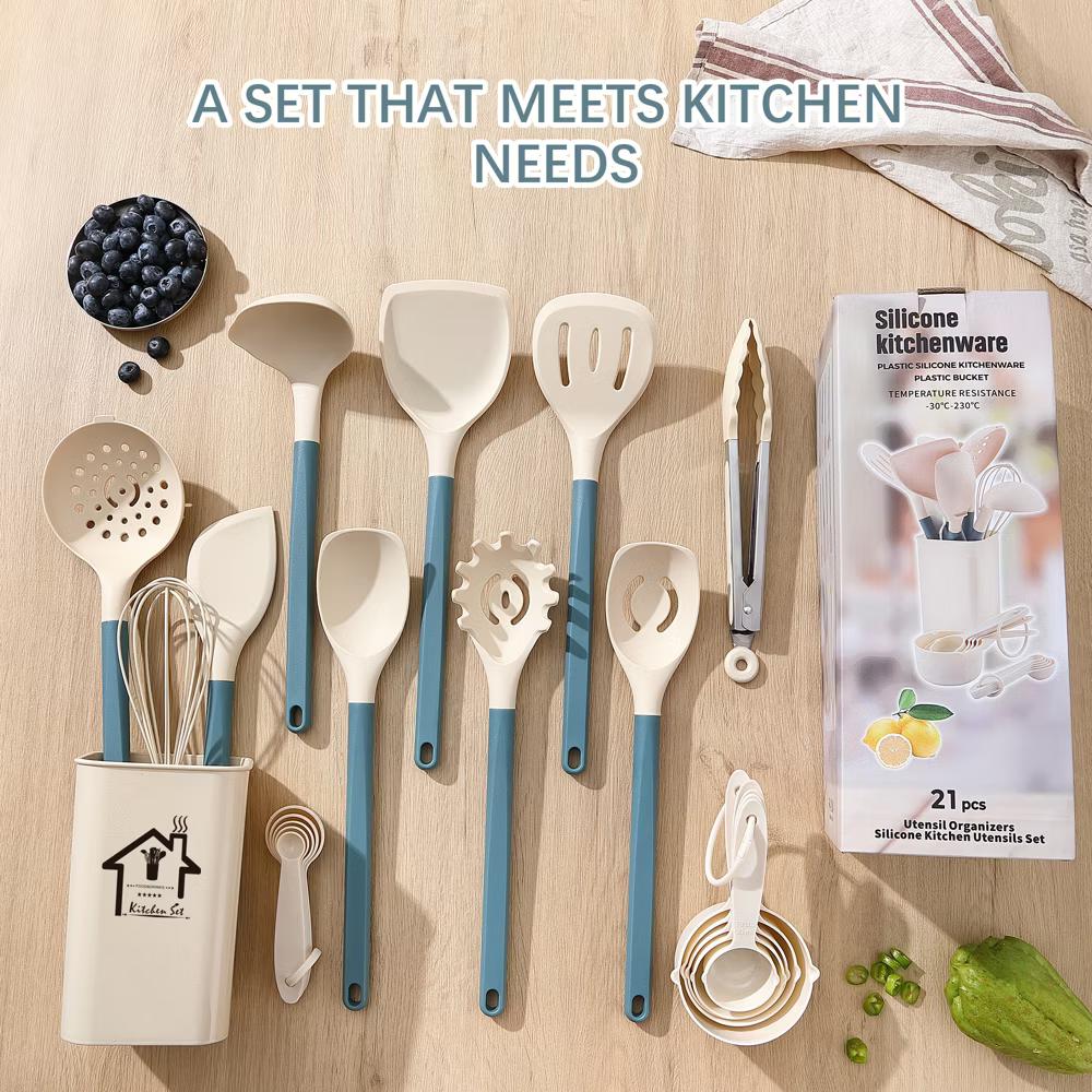 21-Piece Silicone Cooking Utensil Set with Holder, Heat-Resistant Kitchen Utensils and PP Handles - Image 7