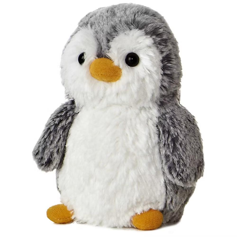 Small Mini PomPom Penguin Playful Stuffed Animal Gray 6" - Image 3