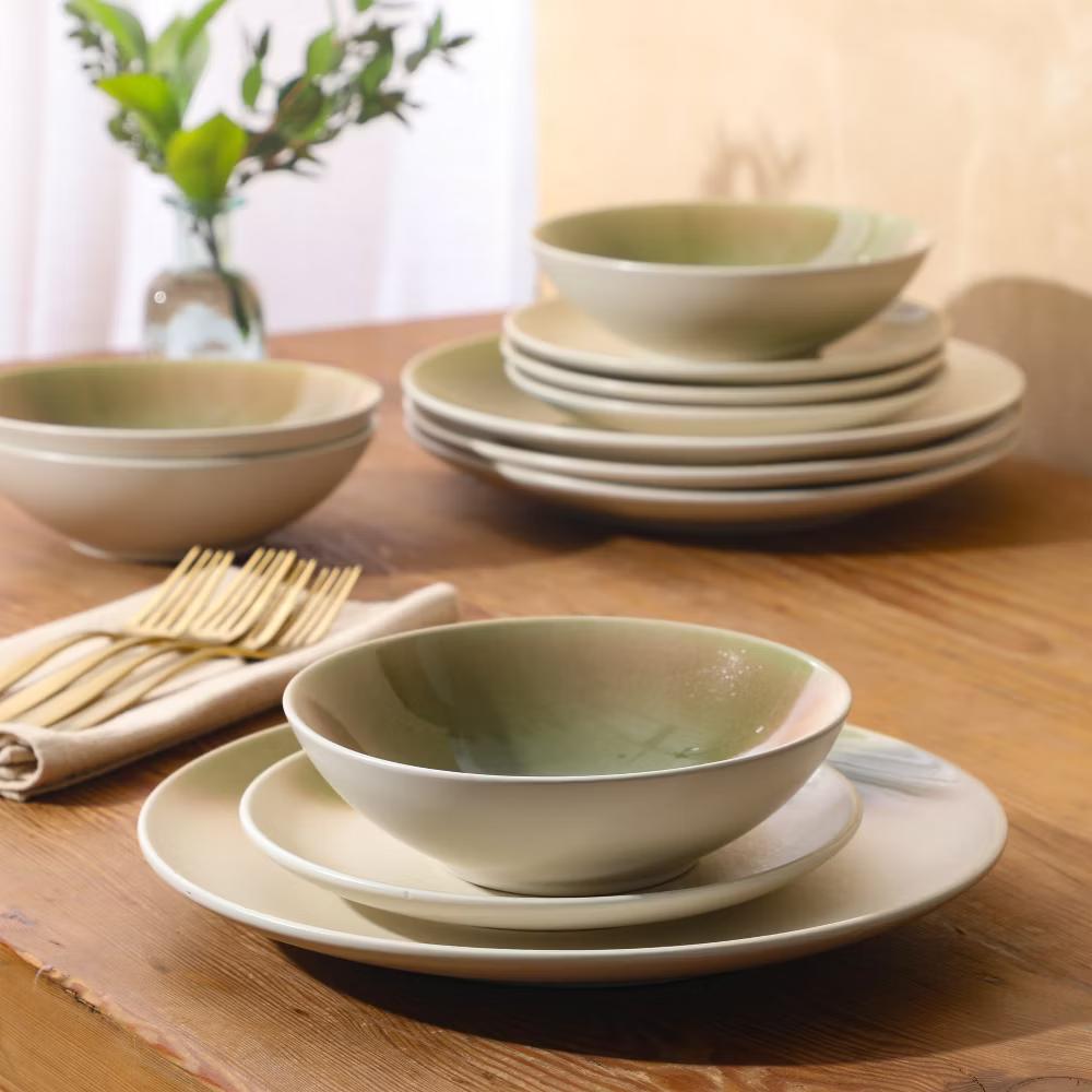 Crescenton Plates and Bowls Sets, 12-Piece Stoneware Dinnerware Sets, Round Reactive Glaze Dish Set, Service for 4 - Image 15