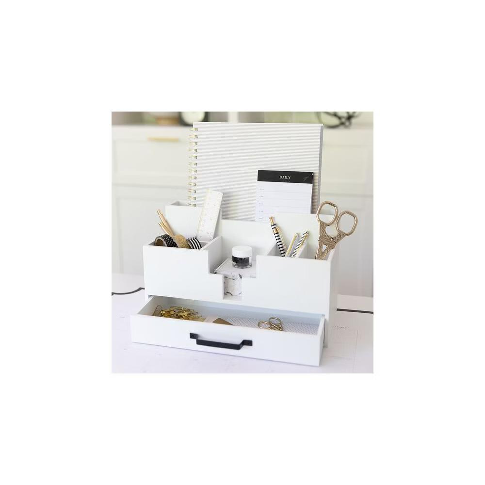 Blu Monaco Wooden Office Supplies Desk Organizer with Drawer - Image 11
