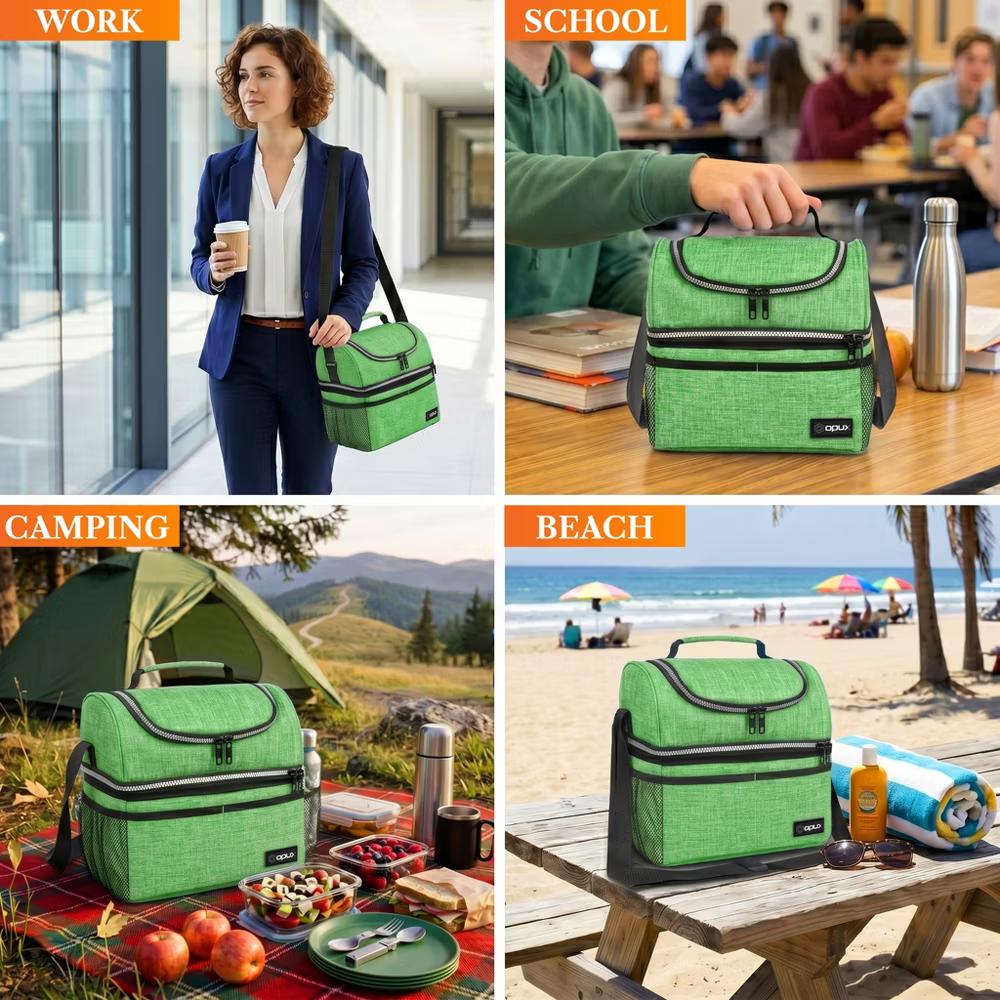 Double Decker Lunch Box Men Women, Insulated Leakproof Cooler Bag Adult Work, Dual Compartment Pail Tote Boys Girls Kids - Image 63