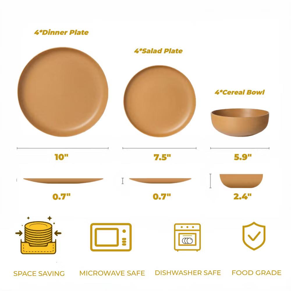 GreenElevate Stoneware Elegance 12-Piece Dinnerware Set for 4, Plates&Bowls, Microwave & Dishwasher Safe, Non-Toxic Matte Glaze, Stackable Kitchenware - Image 38