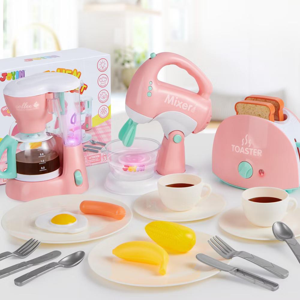 Play Kitchen Toys, Pretend Play Kitchen Appliances Toy Set with Coffee Maker, Mixer, Toaster, Christmas Birthday Gift for Kids Ages 3+,Pink - Image 4