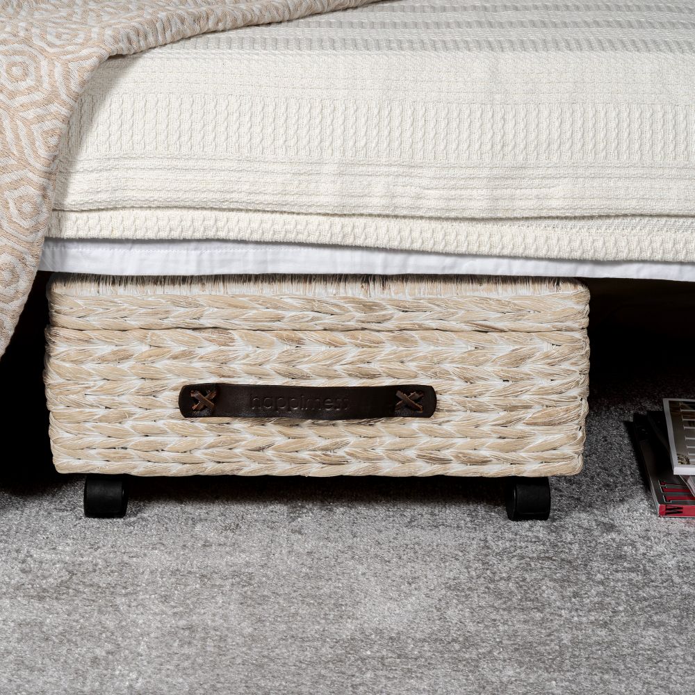 happimess Chett Minimalist Hand-Woven Hyacinth/Wood Underbed Storage Bin with Wheels and Handles - Image 41