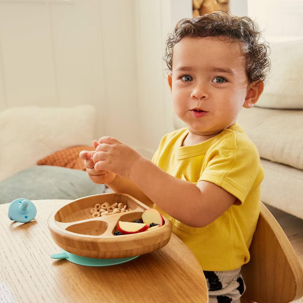 Bamboo Divided Suction Dining Plate: Round Solid Baby Tableware Piece, Light Brown, 7.25"x7.25" - Image 5