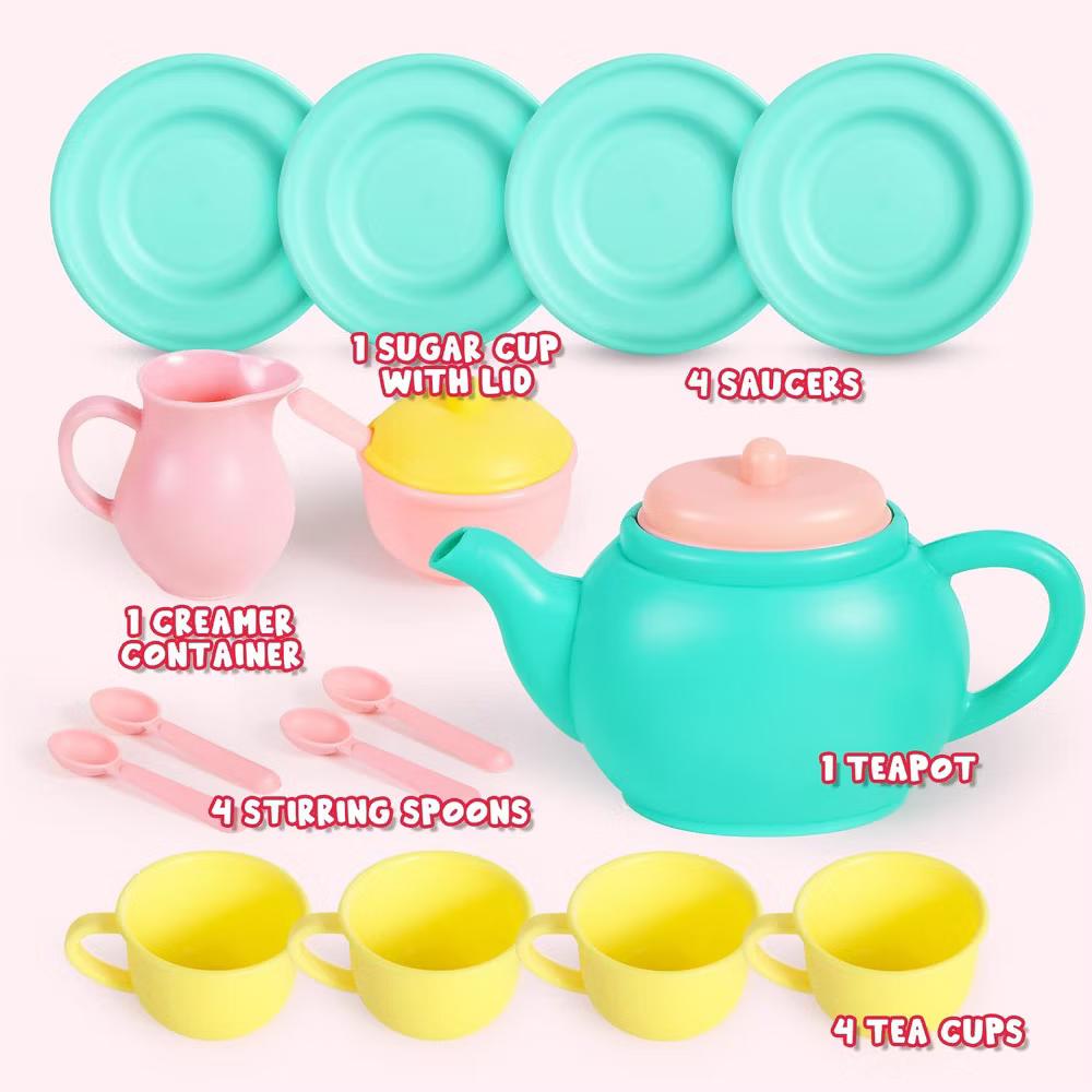 18-Piece Pretend Play Tea Party Set, Plastic Tea Set for Kids, Mini Kitchen Accessories, Perfect Gift for Toddler Boys Girls Ages 3-6 Years Old - Image 4