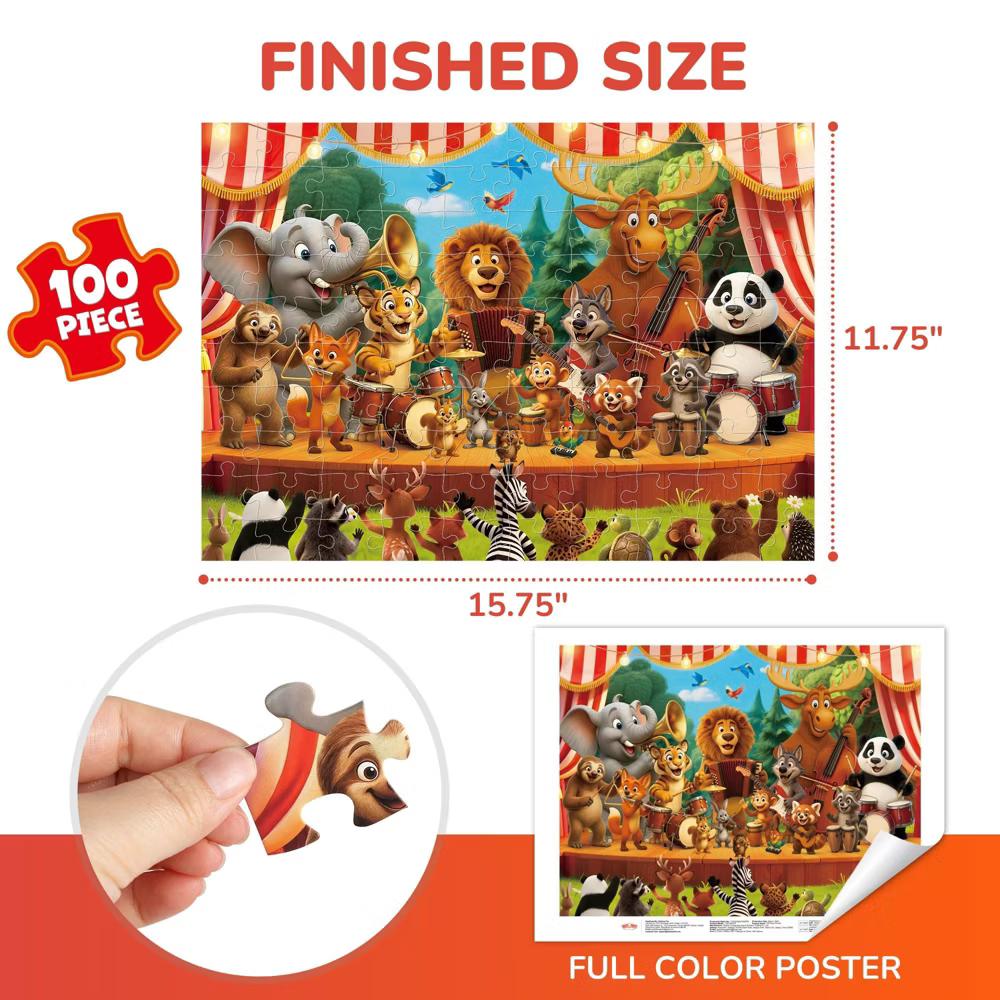100 Piece Jigsaw Puzzles for Kids 4-8, Forest Music Festival, 15.75”x 11.75“ - Image 7
