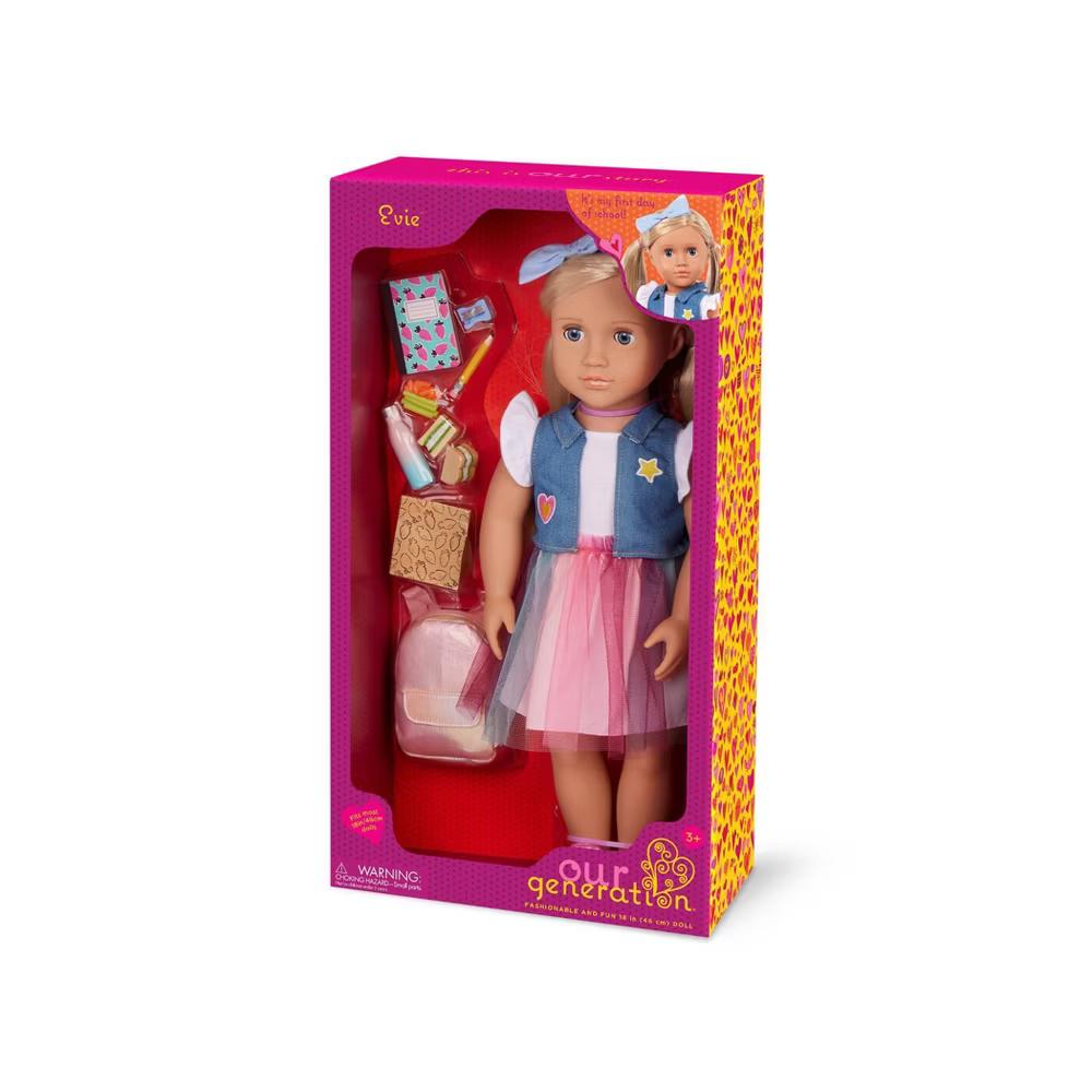 Evie 18" School Doll in Rainbow Skirt with Backpack & Accessories Set - Image 5