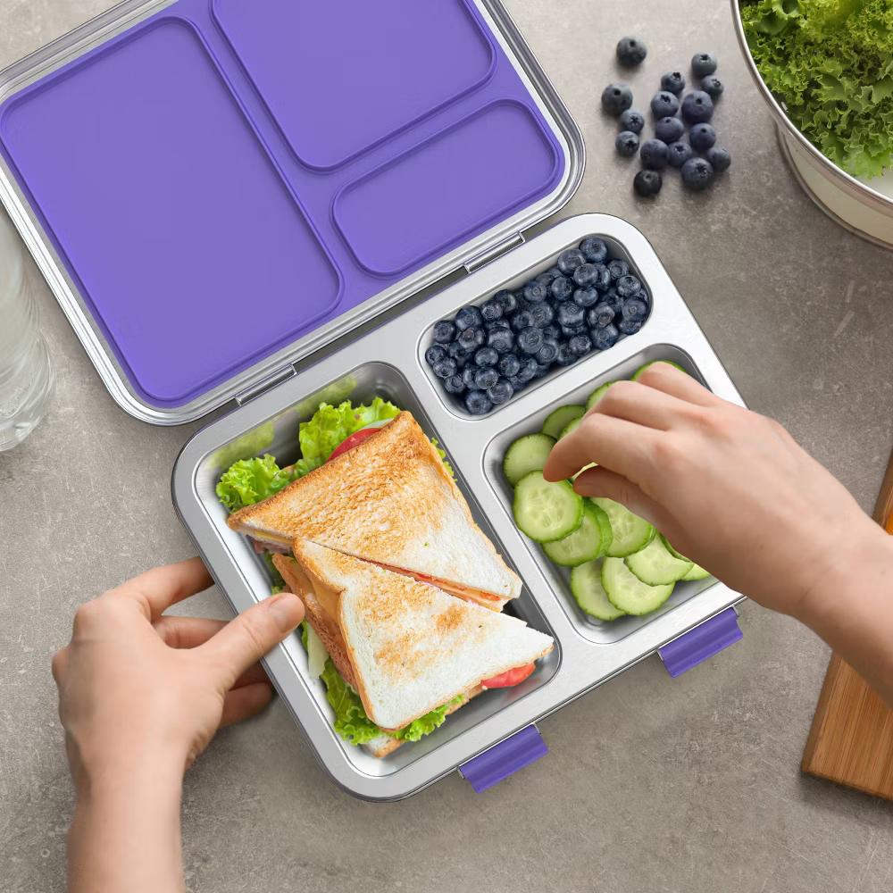 Kids' Stainless Steel Leakproof 3 Compartments Bento-Style Lunch Box - Image 34