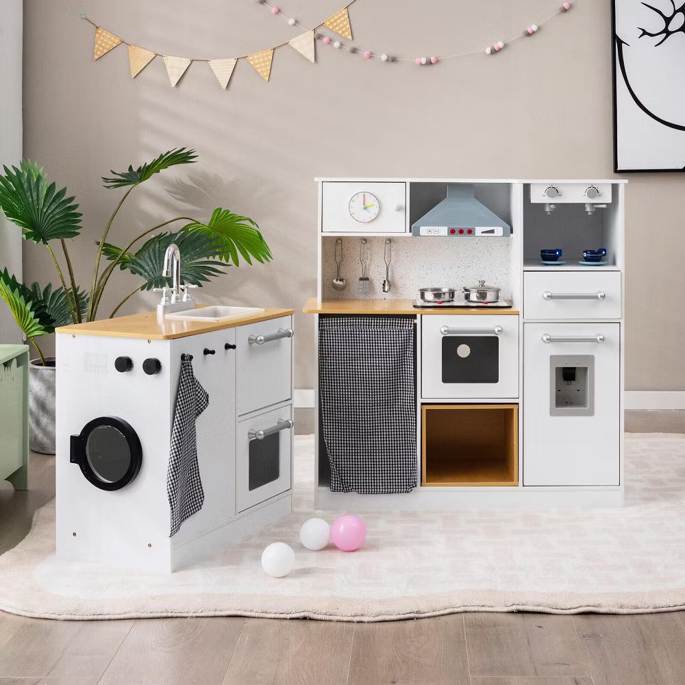 Kids 2-Piece Kitchen Play Set Pretend Chef Toy Set w/ Range Hood & Stove Burner - Image 5