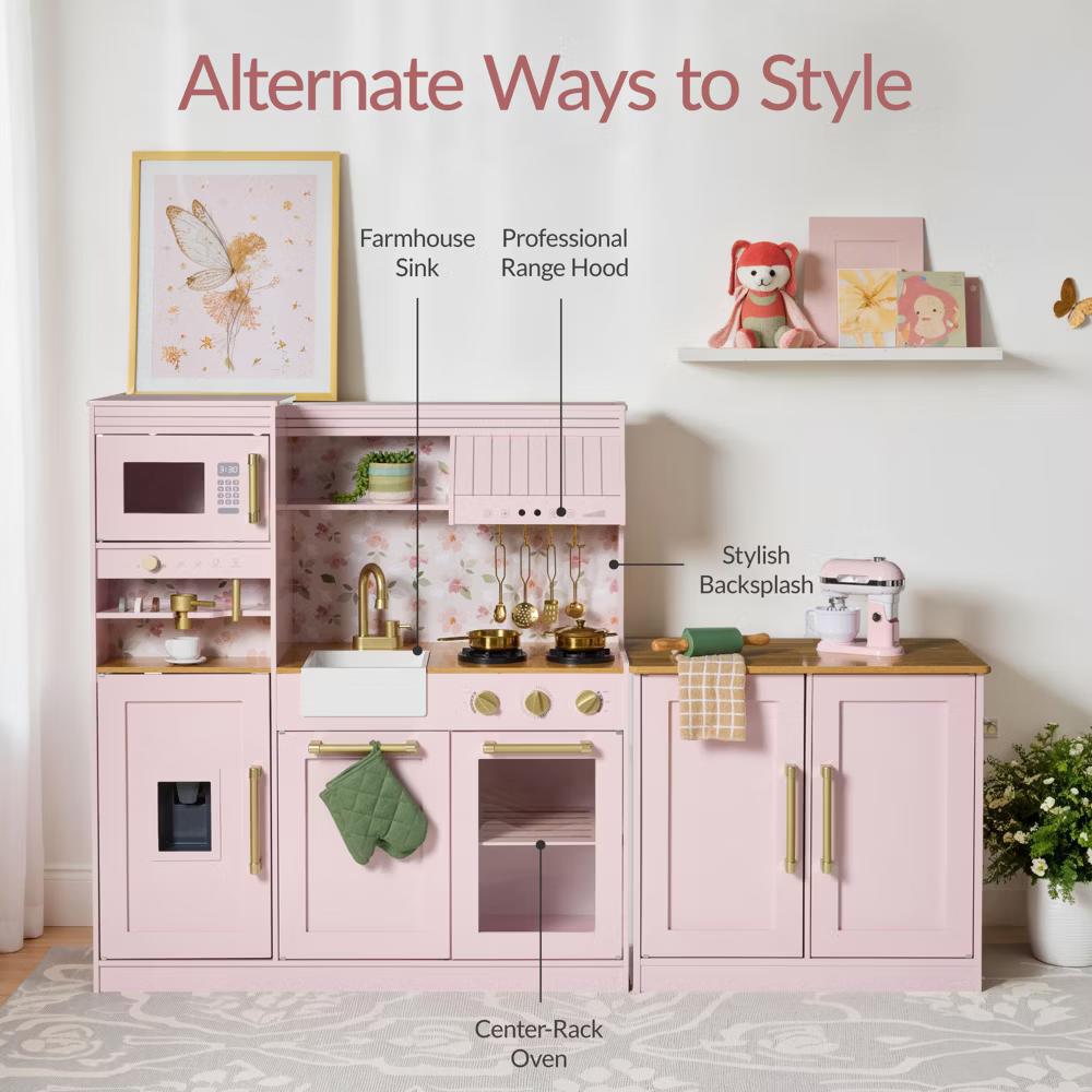 Deluxe Wooden Pretend Play Kitchen with Island and Espresso Machine - White - Image 7