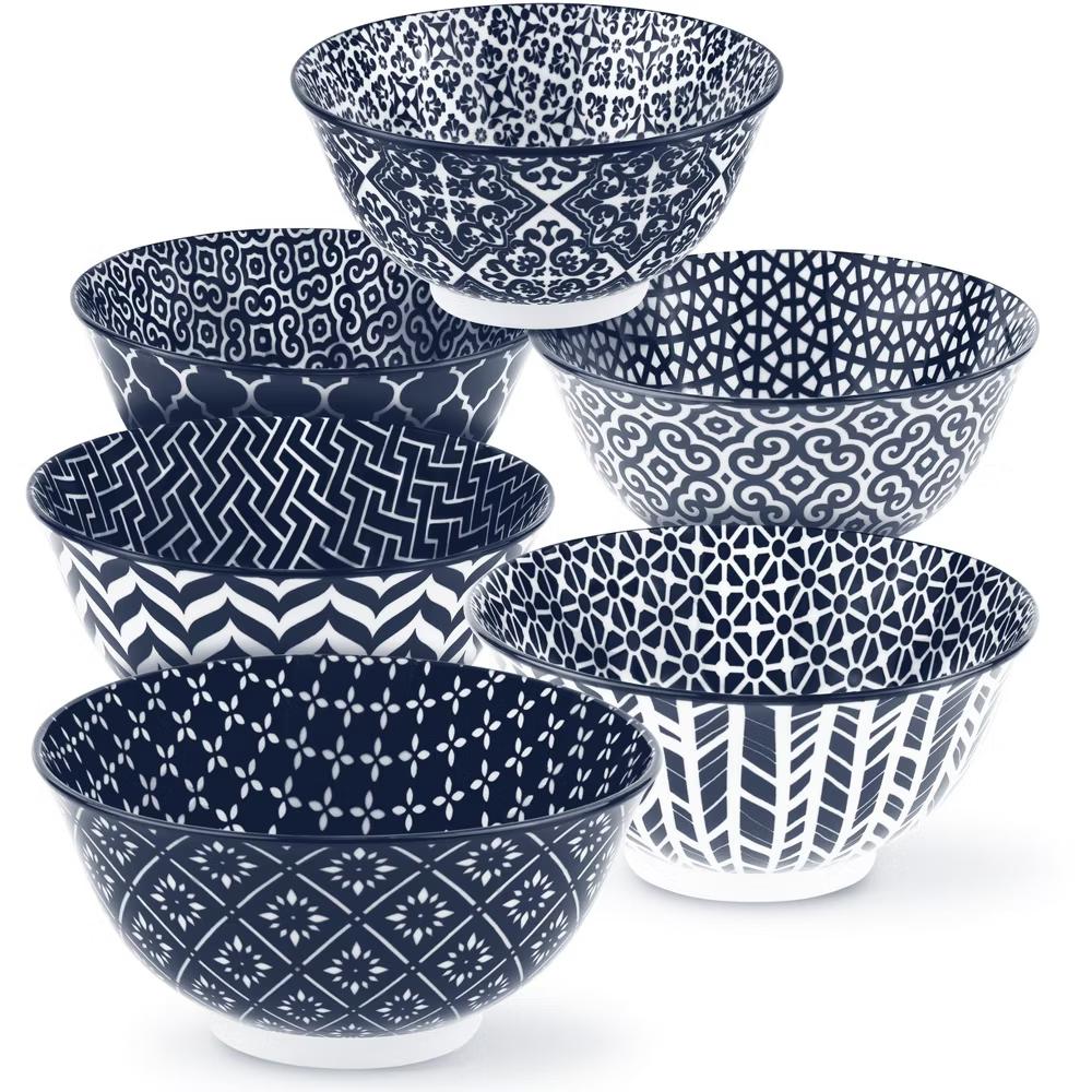 Kook Ceramic Cereal Bowls, Patterned, Set of 6, 18 oz - Image 2