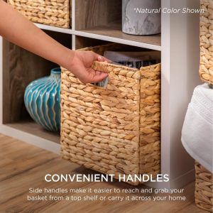 Set of 5 Handwoven Water Hyacinth Storage Baskets – Natural Collapsible Organizers with Handles