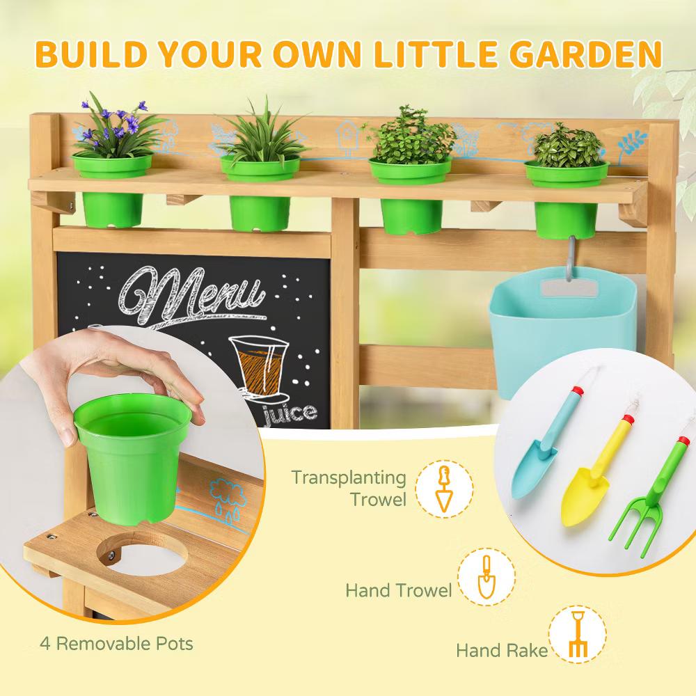 Kids Mud Kitchen with Faucet Removable Sinks Chalkboard Stovetops Rotation Knobs - Image 9