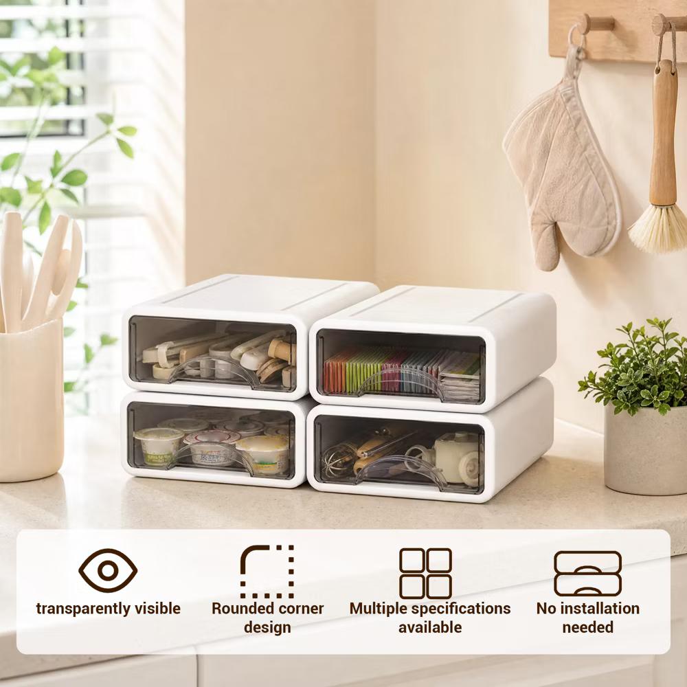 Stackable Storage Drawer with Dividers, Transparent PP Material Desktop Organizer, Durable Thickened Storage Container - Image 51