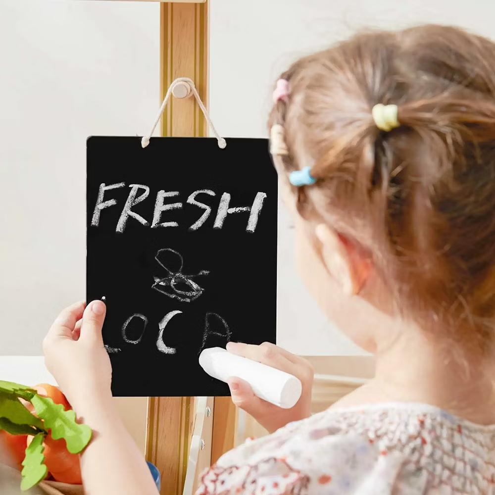 Kid's Pretend Grocery Store Role Play Toy with Cash Register DIY Price Tags and Chalkboard - Image 9