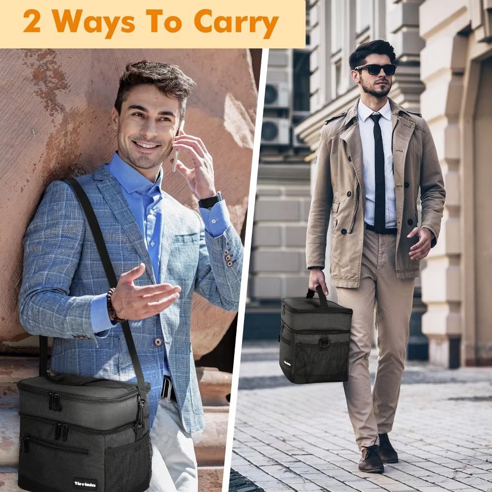 Adult Lunch Bag with Water Pockets, Insulated Dual Compartment Lunch Tote with Zipper Pocket, Leakproof Lunch Box for Men Women - Image 3