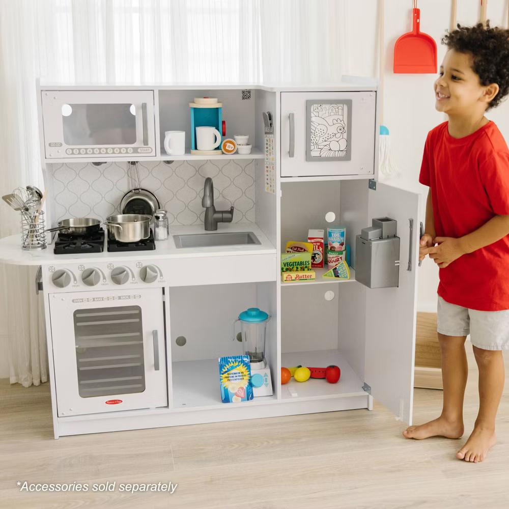 Wooden Chef's Pretend Play Toy Kitchen With "Ice" Cube Dispenser – Cloud White - Image 3